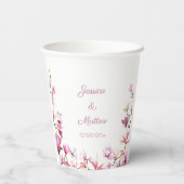 繊細なパーソナライズされたピンクマグノリア紙カップ 紙コップ (裏面)