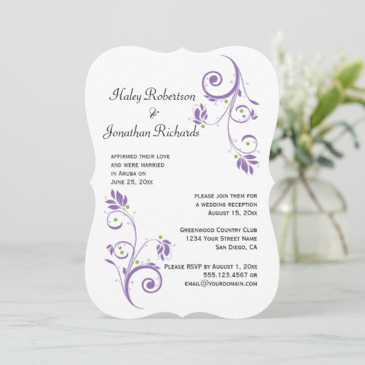 繊細なパープルグリーンの花の渦巻き　受付のみ 招待状 (スタンド正面)