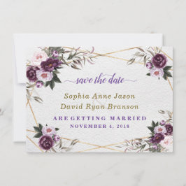 繊細なパープルピンクの芍薬の花 ゴールドのウェディング セーブザデート