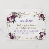 繊細なパープルピンクの芍薬の花 ゴールドの結婚式 セーブザデート (正面/裏面)