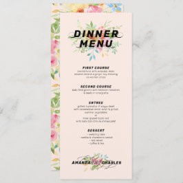 繊細なピンクとイエローの花のブーケ & パターン 招待状