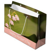 繊細なピンクとオリーブグリーン ラージペーパーバッグ (正面アングル)