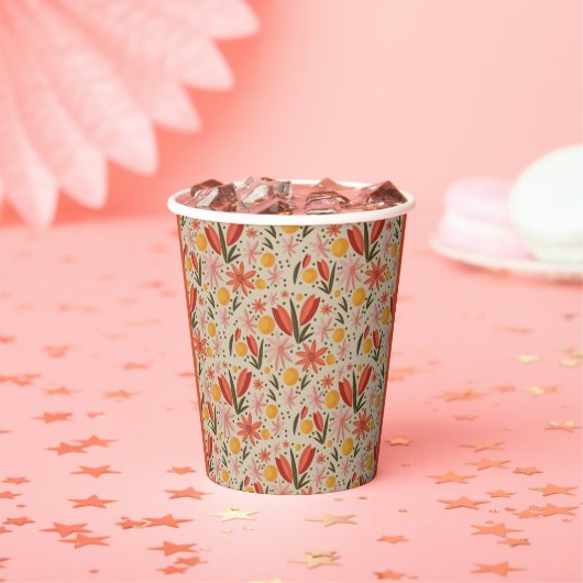 繊細なピンクとオレンジのフローラ 紙コップ (インサイチュ)
