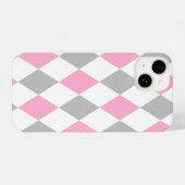 繊細なピンクとグレーのチェック iPhoneケース (裏面横)