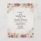 繊細なピンクとパープルの水彩花の誕生日 ポストカード (正面)