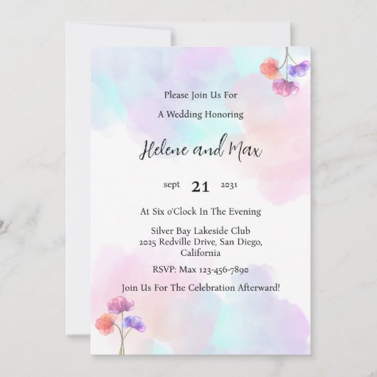 繊細なピンクとブルーの結婚式招待状 招待状 (正面)