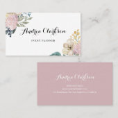 繊細なピンクと黄色の水の色の花スクリプト 名刺 (正面/裏面)