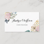 繊細なピンクと黄色の水の色の花スクリプト 名刺 (正面)