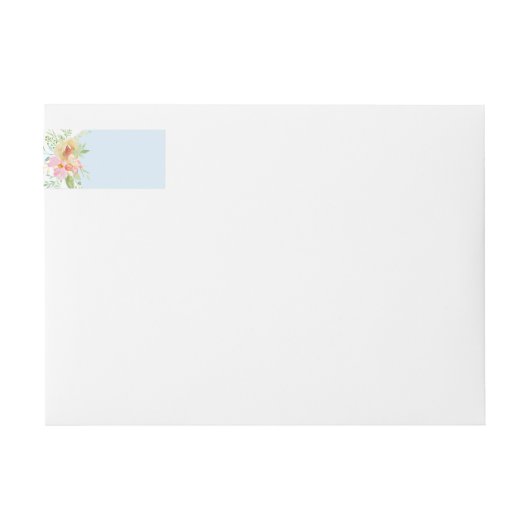 繊細なピンクと黄色の水色の花の花束 ラップアラウンドラベル (正面)