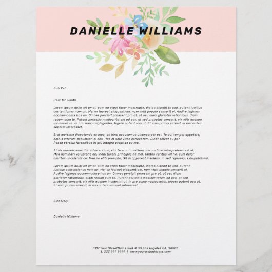 繊細なピンクと黄色の花の花束 レターヘッド (正面)