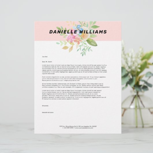 繊細なピンクと黄色の花の花束 レターヘッド (スタンド正面)