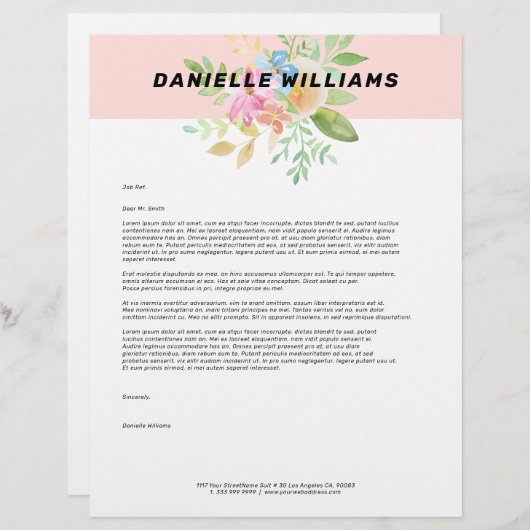 繊細なピンクと黄色の花の花束 レターヘッド (正面/裏面)