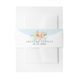 繊細なピンクと黄色の花の花束 招待状ベリーバンド