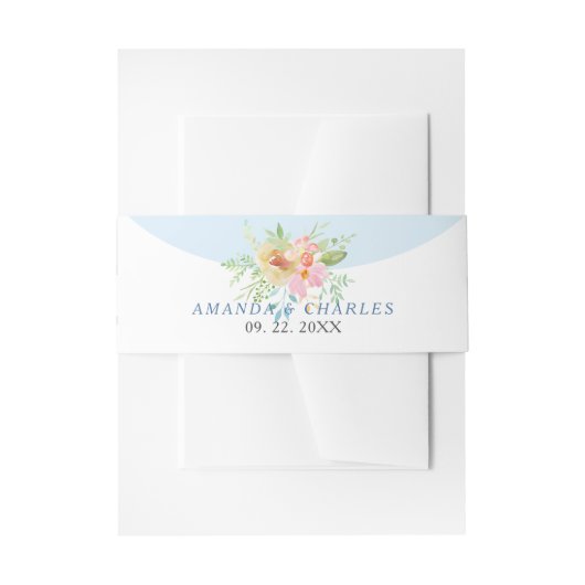 繊細なピンクと黄色の花の花束 招待状ベリーバンド (正面例)