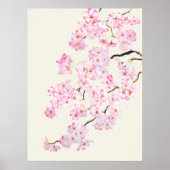 繊細なピンクのさくらんぼの花の水色2024 ポスター (正面)