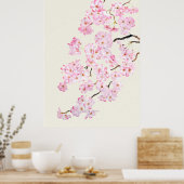 繊細なピンクのさくらんぼの花の水色2024 ポスター (キッチン)