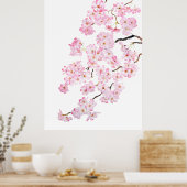 繊細なピンクのさくらんぼの花の水色2024 2 ポスター (キッチン)