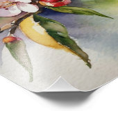 繊細なピンクのさくらんぼ花水色絵画の フォトプリント            (角)