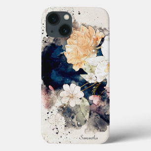 繊細なピンクのオレンジ色のフローラブルーの水色スプラッシュ iPhone 13ケース