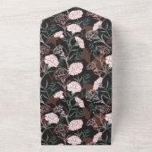 繊細なピンクのカーネーションとグリーン離れフローラ オールインワン招待状 (外側)