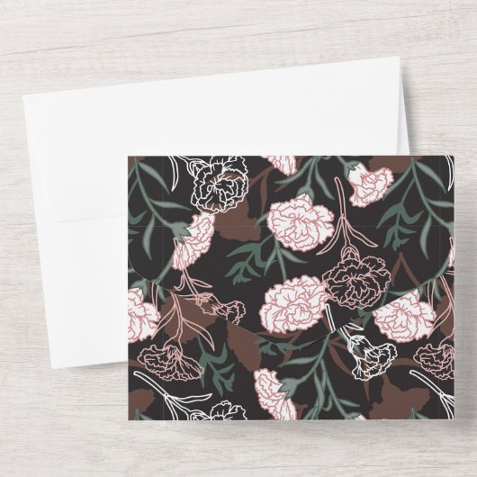 繊細なピンクのカーネーションとグリーン離れフローラ オールインワン招待状 (裏面)