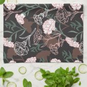 繊細なピンクのカーネーションとグリーン離れフローラ キッチンタオル (折り畳み)