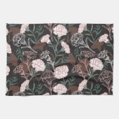 繊細なピンクのカーネーションとグリーン離れフローラ キッチンタオル (横)