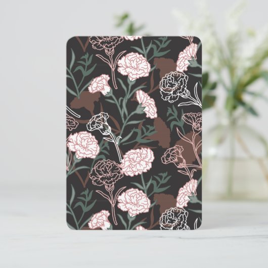 繊細なピンクのカーネーションとグリーン離れフローラ サンキューカード (スタンド正面)