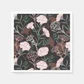 繊細なピンクのカーネーションとグリーン離れフローラ スタンダードカクテルナプキン (正面)