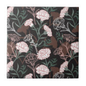 繊細なピンクのカーネーションとグリーン離れフローラ タイル (正面)