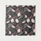 繊細なピンクのカーネーションとグリーン離れフローラ タペストリー (正面(横))