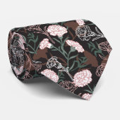 繊細なピンクのカーネーションとグリーン離れフローラ ネクタイ (ロール)