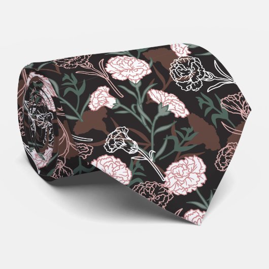 繊細なピンクのカーネーションとグリーン離れフローラ ネクタイ (ロール)