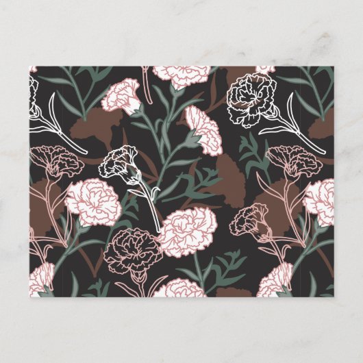 繊細なピンクのカーネーションとグリーン離れフローラ ポストカード (正面)