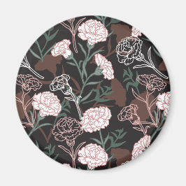 繊細なピンクのカーネーションとグリーン離れフローラ マグネット