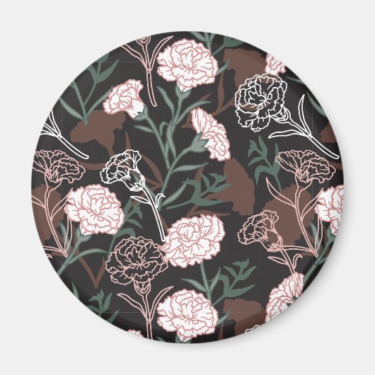 繊細なピンクのカーネーションとグリーン離れフローラ マグネット (正面)