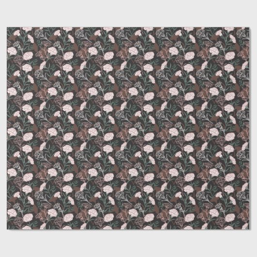 繊細なピンクのカーネーションとグリーン離れフローラ ラッピングペーパー (フラット)