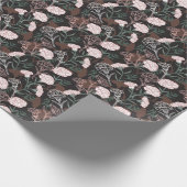 繊細なピンクのカーネーションとグリーン離れフローラ ラッピングペーパー (角)