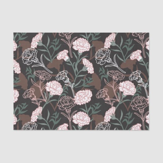 繊細なピンクのカーネーションとグリーン離れフローラ 薄葉紙 (正面)