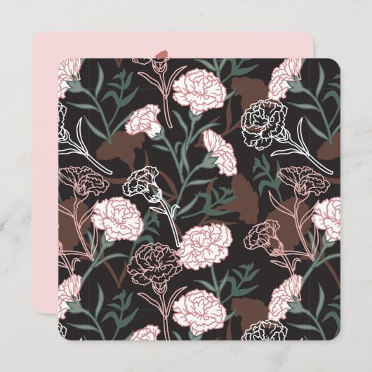 繊細なピンクのカーネーションと緑の葉の花束 シーズンカード (正面/裏面)