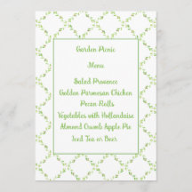 繊細なピンクのバラとアイビートレリスのメニューカード