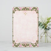 繊細なピンクのバラのつる植物正統派クリスチャン 便箋 (スタンド正面)