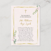 繊細なピンクのバラ正統結婚の祈りの言葉カード プレイスカード (裏面)