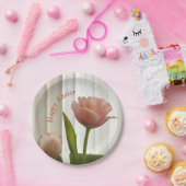 繊細なピンクのパステルチューリップ写真のイースター ペーパープレート (パーティー)