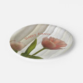 繊細なピンクのパステルチューリップ写真のイースター ペーパープレート (アングル)