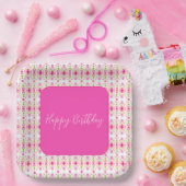 繊細なピンクのフローラデザイナーズスクエア ペーパープレート (パーティー)