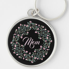 繊細なピンクのフローラリースとMom Keychain キーホルダー