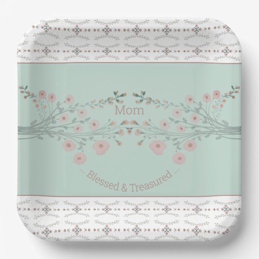 繊細なピンクのフローラ広場 ペーパープレート (正面)