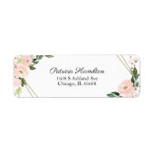 繊細なピンクのブッシュ フラワーズ ゴールド ジオメトリック ラベル (正面)