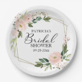 繊細なピンクのブッシュ フラワー 幾何学 結婚式前祝い ペーパープレート (正面)